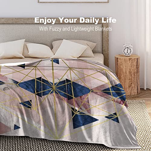 Blush Pink And Navy Geometric Perfection Flannel Fleece Throw Blankets 50"X40" Lightweight Fluffy Winter Fall Blanket Cozy Soft Fuzzy Plush Home Decor For Couch Bed Sofa Bedroom Living Room Travel #TOP4