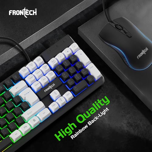 Image of Frontech Quantum Striker Gaming Combo | Rainbow Backlit Keyboard with Optical Mouse | 2400 DPI Adjustable | 4 Button Mouse | USB Plug & Play | 104 Keys | 1 Year Warranty (KB-0050BLK)