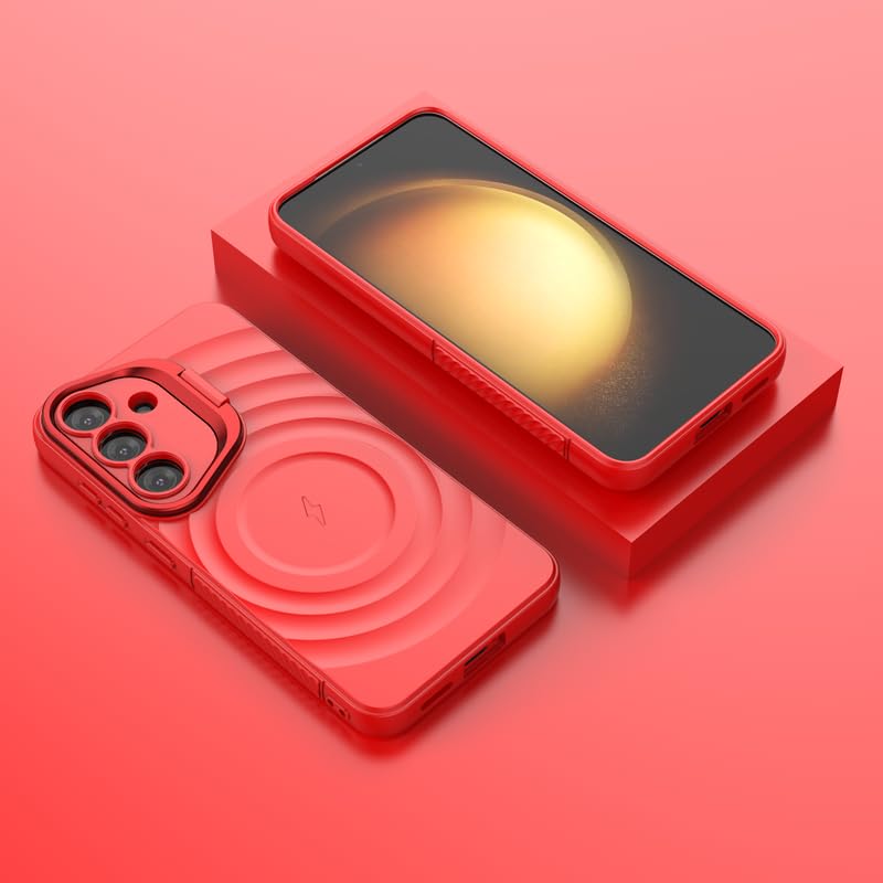 Image of LuxuryKase Shockproof Case for Samsung Galaxy S25 | Ripple Pattern | Camera Protection | Inner Velvet Fabric Lining | Protective Cover with Enhanced Grip & Wireless Charging Support - Red