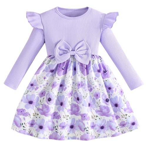Pilipulu Mädchen Kleid Blumen Bowknot Langarm Kinder Kleider...