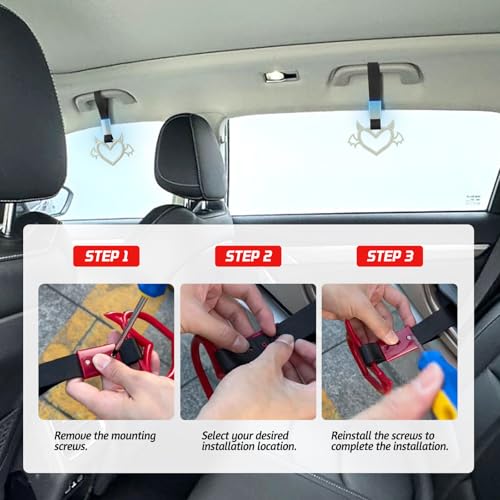 Image of 2 Pcs Devil Heart Shaped Car Handle Strap - JD M Drift Charm Rear Bumper Warning Ring Decor for Car Interior Exterior, Subway Bus Handle Accessory, Cute Heart Car Decor Gift (Luminous Blue-Wing)
