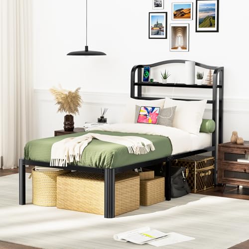 RmagineX Black Twin Size Bed Frame Heavy Duty Metal Platform