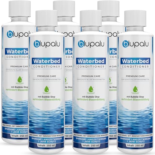 blupalu Wasserbett Conditioner Premium Care 6X 250ml Wasserbetten Konditionierer gegen Gerüche & Algen Pflege für alle Wassermatratzen & Systeme Aller bekannten Hersteller