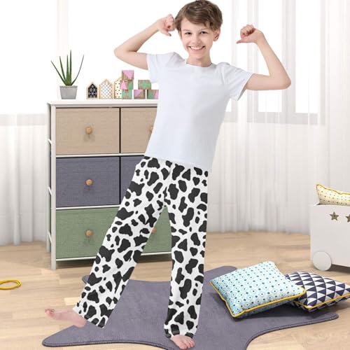 Boy's Pants Black White Cow Spot Jogger Pants Elastic Waist Long Bottoms Trousers with Pockets 6-14 Years4