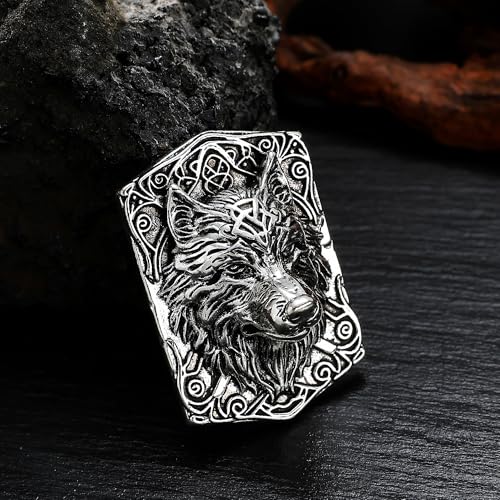Image of Wolf Viking Brooch Silver-Tone Wolf Head Brooch - Majestic Animal Jewelry Accessory