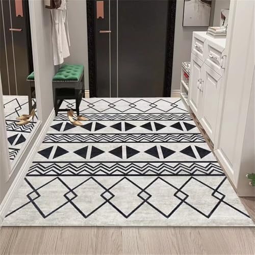 Tapis de salon résistant à l'usure et lavable motif géométrique
