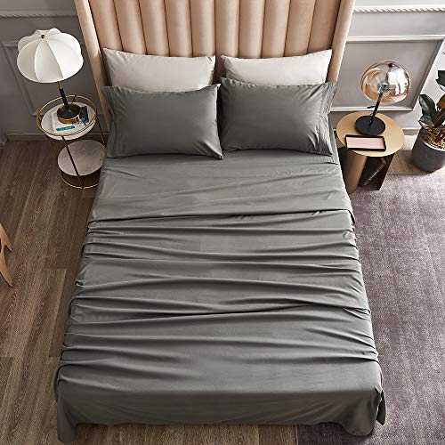 Derbell Bed Sheet Set - Brushed Microfiber Bedding - Bedding Sheets & Pillowcases - Deep Pockets - Easy Fit - Breathable & Cooling Sheets - 4 Piece Queen Dark Gray #TOP6