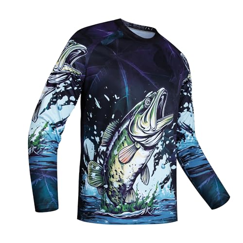 Weimostar Fishing Shirts for Men Long Sleeve Fishing Jersey Sun Protection Funny Tee T-Shirt Size M