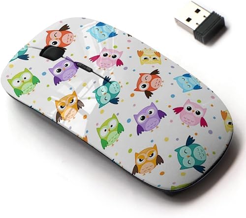 Ratón inalámbrico 2.4G con bonito diseño de patrón para todas las computadoras portátiles y computadoras de escritorio con nano receptor, búhos