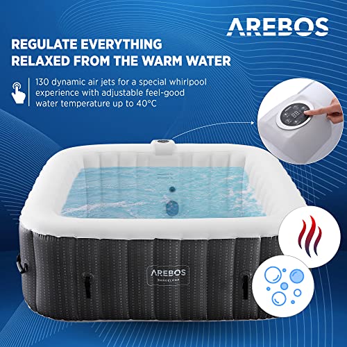 Arebos-Whirlpool-inflable-interior-y-exterior-185-x-185-cm-6-personas-130-boquillas-de-masaje-con-calefaccion-910-litros-Incluye-cubierta-Bubble-Spa-Wellness-Masaje Arebos-Whirlpool-inflable-interior-y-exterior-185-x-185-cm-6-personas-130-boquillas-de-masaje-con-calefaccion-910-litros-Incluye-cubierta-Bubble-Spa-Wellness-Masaje