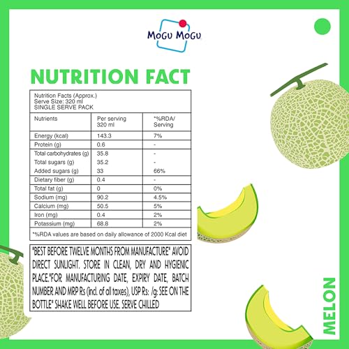 Image of Mogu Mogu Melon Juice Drink with Nata de Coco Jelly 320ml | Refreshing Tropical Thai-Made Sip & Chew Beverage