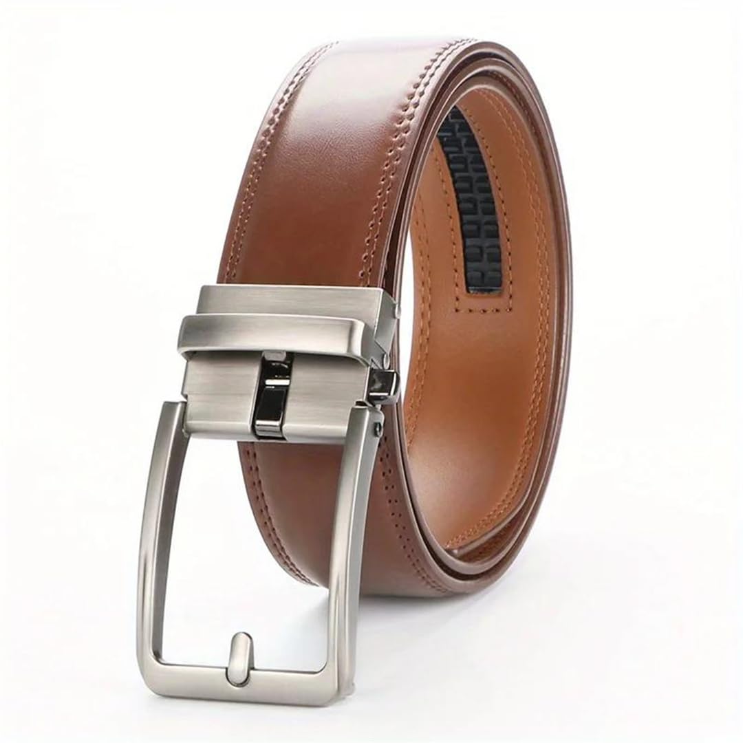 Yeuyyben Cinturón de trinquete de cuero genuino para hombre, hebilla de clic, ajustable, estilo casual de negocios