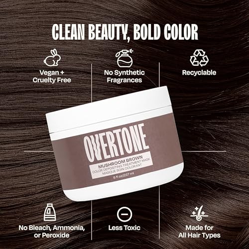 Image of oVertone Color Depositing Semi-Permanent Hair Dye Conditioner - 8 oz For Natural & Color-Treated Hair, Moisturizing Shea Butter & Coconut Oil - Vegan & Cruelty-Free, Mushroom Brown