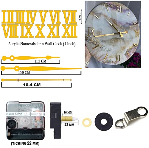 Image of 12 Pcs Arabic Mirrored Acrylic Numerals Movement Machine 22mm for Wood Resin Marble Clock Fancy Needles Pack 1 (Gold D0)