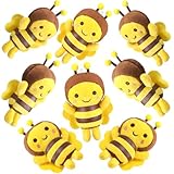 Sratte 8 Pcs 5 Inches Stuffed Bees Plush Soft Small Bee Stuffed Animal Honeybee Plush Keychains Realistic Cartoon Toys Adorable Doll for Baby Shower Birthday Party Favors