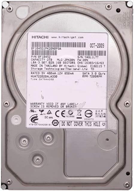 Hitachi Ultrastar A7K2000 2TB HUA722020ALA330 2TB 32MB Cache 7200RPM SATA 3.0Gb/s Enterprise 3.5inch Internal Hard Drive (for PC, Mac, CCTV DVR, RAID, NAS) (Renewed)