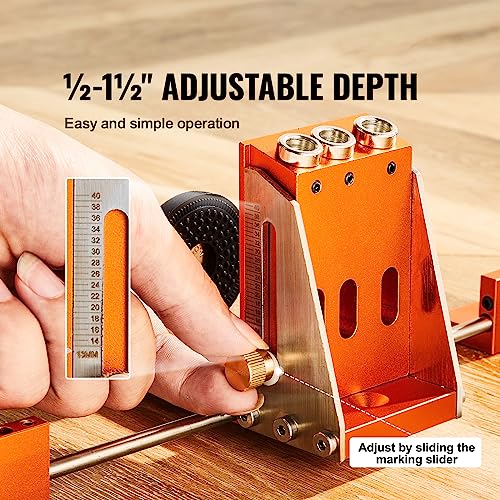 VEVOR Pocket Hole Jig Kit, 34 Pcs Pocket Hole Jig System with 11" C-clamp, Fixture, Step Drills, Wrenches, Drill Stop Rings, Square Drive Bits, Toolbox, Adjustable, for DIY Carpentry Projects
