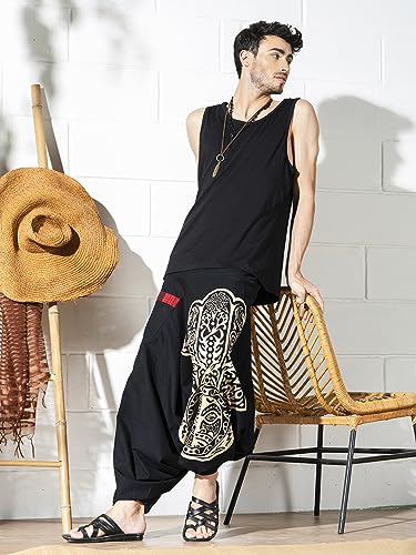 Image of The Veshti Company Printed Harem Pants for Men's Cotton Hippie Style Baggy Boho Yoga Pajama Pant with Pocket