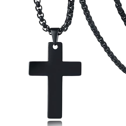 Cross Necklace for Men Women,Silver Black 14K Gold Stainless Steel Plain Cross Pendant Necklace,Simple Jewelry Gifts Cross Chain Necklace for Men