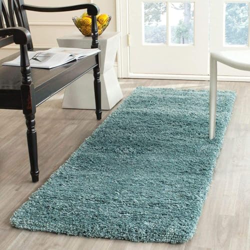 Image of Soft Plain Shaggy Rugs and Carpet for Bedroom Living Room 2x5 Feet Light Blue Color