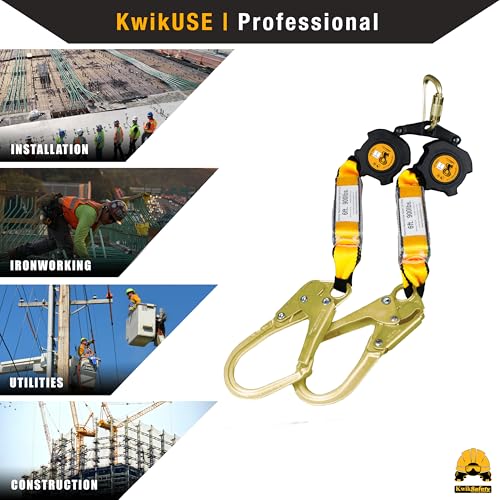 Image of KwikSafety - 6' COBRA Web Twin-Leg Self Retracting Lifeline [NO Tangle Web] Class 1 Retractable SRL Lanyard ANSI OSHA