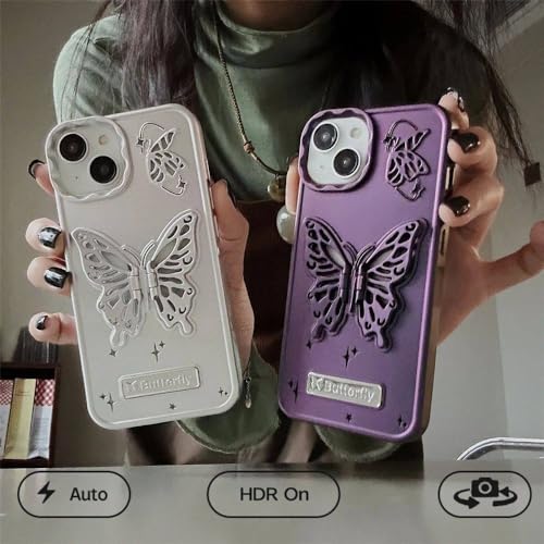 Coque papillon 3D iPhone 15 Pro argent mate pour vos appels vidéo mains libres
