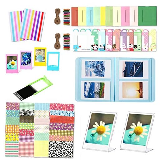 Leebotree Paquete de Accesorios Compatible con cámara Instax Mini 9 Incluye: Album/Lente para Autoretrato/Filtros/Marcos para Fotos/Marcos de Películas/Bordes/Pegatinas (Azul Hielo Without Caso)