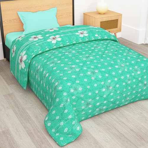Image of Single Bed Comforter | Microfiber Comforter Single Bed | 180GSM 150x225 cm | Ocean Green, Motif Pattern | Ac Blanket Single Bed Dohar | Quilt | Duvet | Home Items, Bedroom Decoration Items