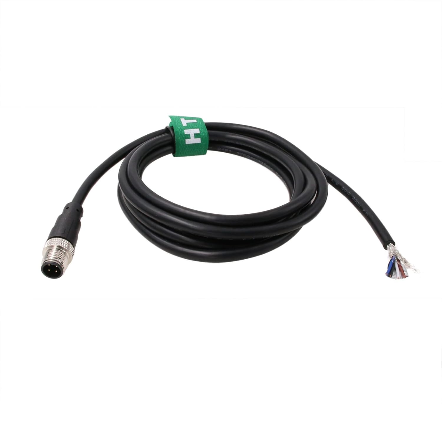M12 A Code 4 pin Male Cable to Open Wire for Industrial Sensor Encoder Actuator Automation Device Network IO Link Profibus Power Data, Shield 50m