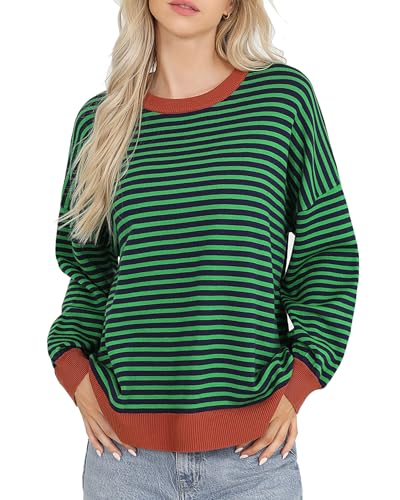 Image of Totatuit Womens Oversized Sweaters Casual Long Sleeve Crewneck Striped Knit Pullover Tops Cute 2025 Fall Sweaters