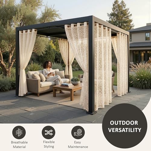 Image of Kuber Industries 4 Pcs Net Cotton 7 Feet Door Curtain Vine Designfor Home Decor | Semi Sheer Grommet Curtains for Living Room /Bedroom | RC317 - Delhi Cream