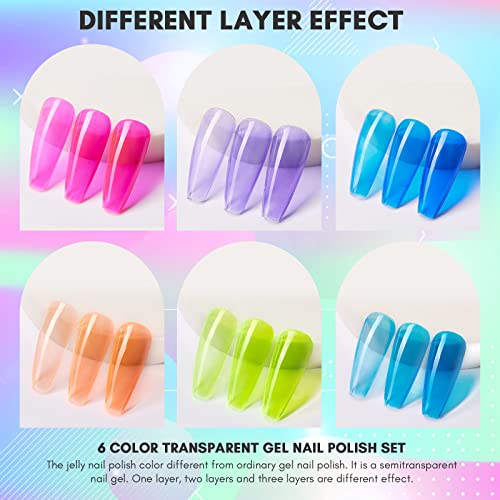 Makartt Gel Nail Polish 6 Colors Gel Nail Polish Kit Pink Blue Green Pastel Jelly Rainbow Gel Nail Polish 8Ml Crystal Soak Off For Nail Art Manicure Salon Mother's Day Holiday Gift #TOP3