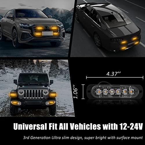 XTAUTO 4pcs Universal 12V-24V Super Bright Amber/Amber 18W 6-LED Warning Emergency Construction Surface Mount Beacon Flash Caution Strobe Light Bar