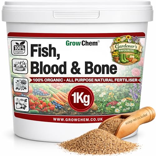 Grow Chem Fish Blood & Bone Fertiliser (1KG Bucket) Multi-Purpose Organic Fertiliser for Plants & Lawns Nutrient-Packed Plant Food and Soil Activator for Strong Healthy Produce Flowers & Lawns