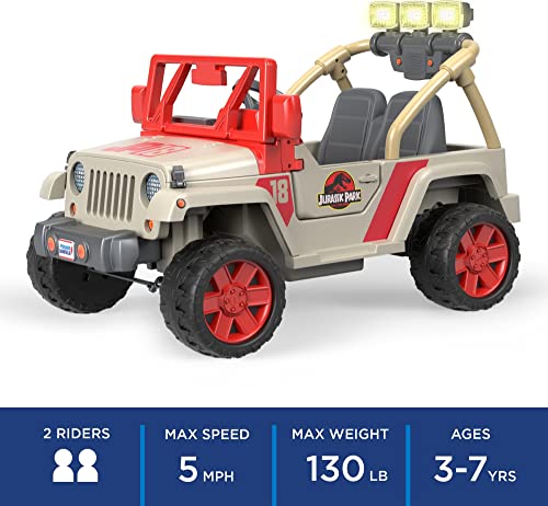 Power Wheels Jurassic Park Jeep Wrangler Ride-On Battery Powered Vehicle With Dinosaur Sounds & Lights For Preschool Kids Ages 3+ Years #TOP1