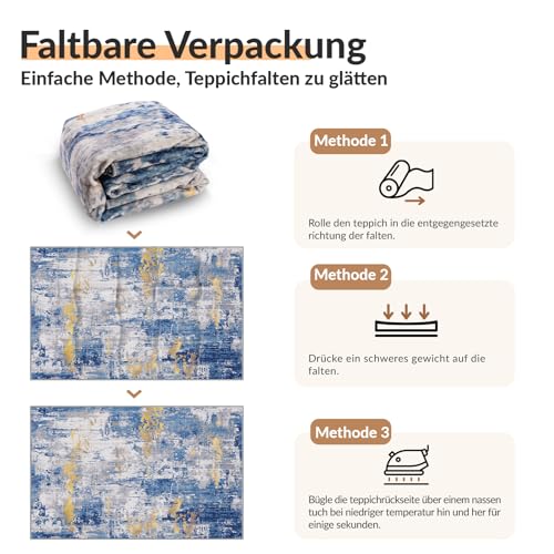 INOVADAY Abstrakt Waschbarer Teppich 120x180 cm Blau/Gold – Ansicht 5