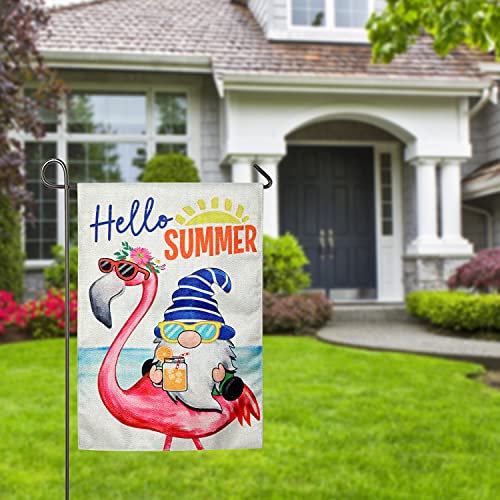 Garden Flag Gnome Ride on Flamingo Tropical Summer Outdoor Yard Flags for Garden Decor Double Sided 12.5X18 Inch (03-Flamingo) image_1