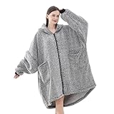 FarryFazzy Sherpa Wearable Blanket Hoodie with Zipper Gifts for Women, Cozy Warm Oversized Sweatshirt Blanket with Pockets for Adults, One Size Fits All(Black)