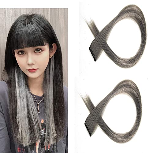 Wizme Colored Hair Streak Extensions/Colour Hair Strips for Kids Women and Girls Set of 2 (Grey)-image-21