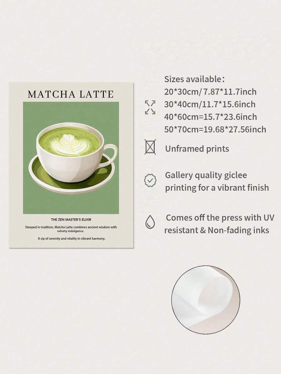 TONGYINLI Matcha Latte plakat, herbata kawa drukowane zdjęcia, retro japoński obraz z napojami herbacianymi, wystrój kuchni, minimalistyczna sztuka ścienna (60 x 90 cm bez ramy)