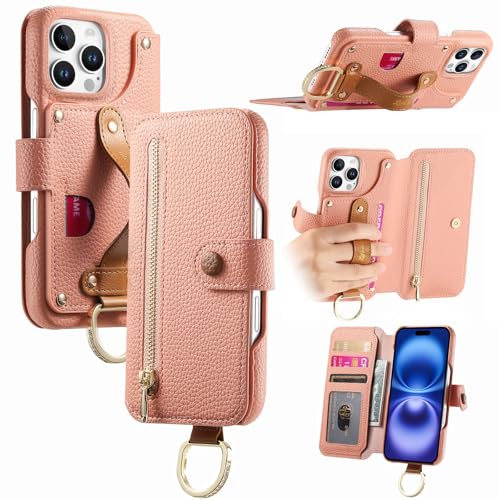 Étui iPhone 12 Mini rose à rabat magnétique en cuir avec porte-cartes