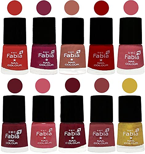 Image of SMC Fabia ALL IN ONE (PACK OF 10), Long Lasting Glossy Nail Polish, 6 ml Each, All Vibrant Colours,02386
