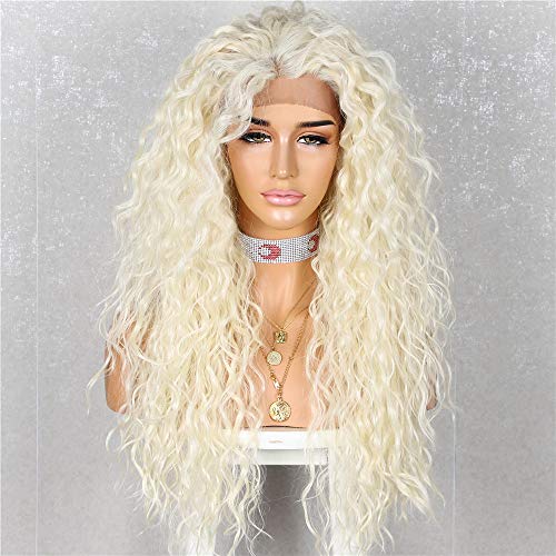 WIGODDESS Blonde Curly Lace Front Wig, Curly Wig Daily Makeup Party Wig Perruque Heat Resistant Hair 26 inch Blond Blonde 613# Synthetic Lace Front Wig Curly Lace Front Wig For Women