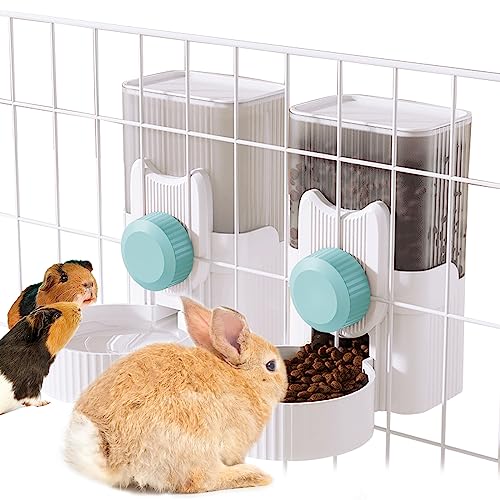Vehomy Rabbit Water Feeder Food Feeder Small Animals Hanging Automatic Food Water Dispenser for Bunny Chinchilla Guinea Pig Hedgehog Ferret- Water and Food Feeder Blue