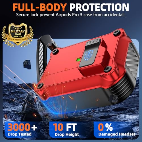 Image of Pohgelan Compatible with AirPods Pro 3 Case (Red) | Magnetic Automatic Lock with Cleaning Kit,Compatible with Magsafe
