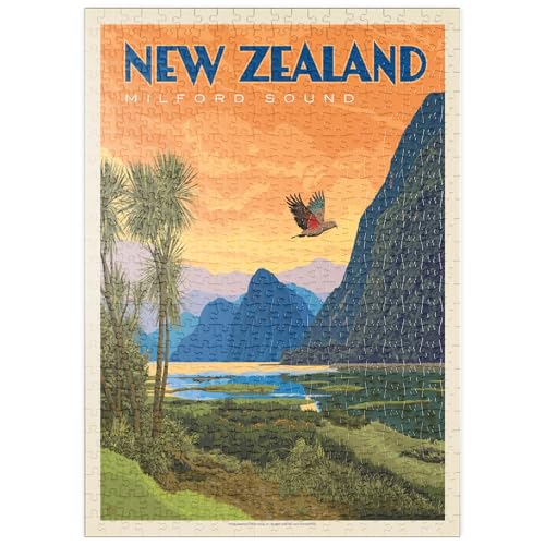 MyPuzzle Nouvelle-Zélande : Milford Sound, Affiche Vintage - Premium 500 Pièces Puzzle - Collection spéciale MyPuzzle de Anderson Design Group