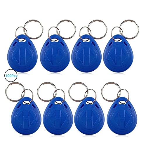 100PCS Blue Keychain ID/IC Card,RFID Cartes Porte-clés Accès Étiquette,Changement de Carte d'identité/Porte-clés Modifiable Token RFID pour Systèmes de Contrôle d'Accès(Carte ID) Cover
