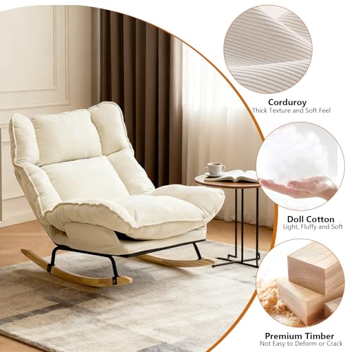 Image of JPBSTO Rocking Chair with Adjustable High Backrest, Extra-Wide Upholstered Glider Rocker, Comfy Accent Chair for Living Room Bedroom
