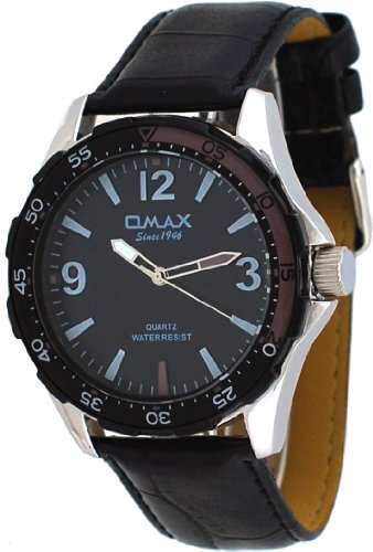 Omax #V008A22A Men's Silver Tone Black Strap Casual Sports Watch