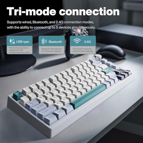Image of GK GAMAKAY TK75 V2 75% Silent Mechanical Keyboard with TFT Screen, Hot Swap RGB Bluetooth 5.0 /2.4GHz Wireless /USB-C Wired PBT Cherry Profile Keycaps Gaming Keyboard (GamaKay Pegasus Switch)